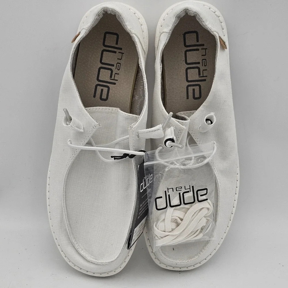 Hey Dude Wendy Chambray White Slip on Shoes Casual Women Size 10
